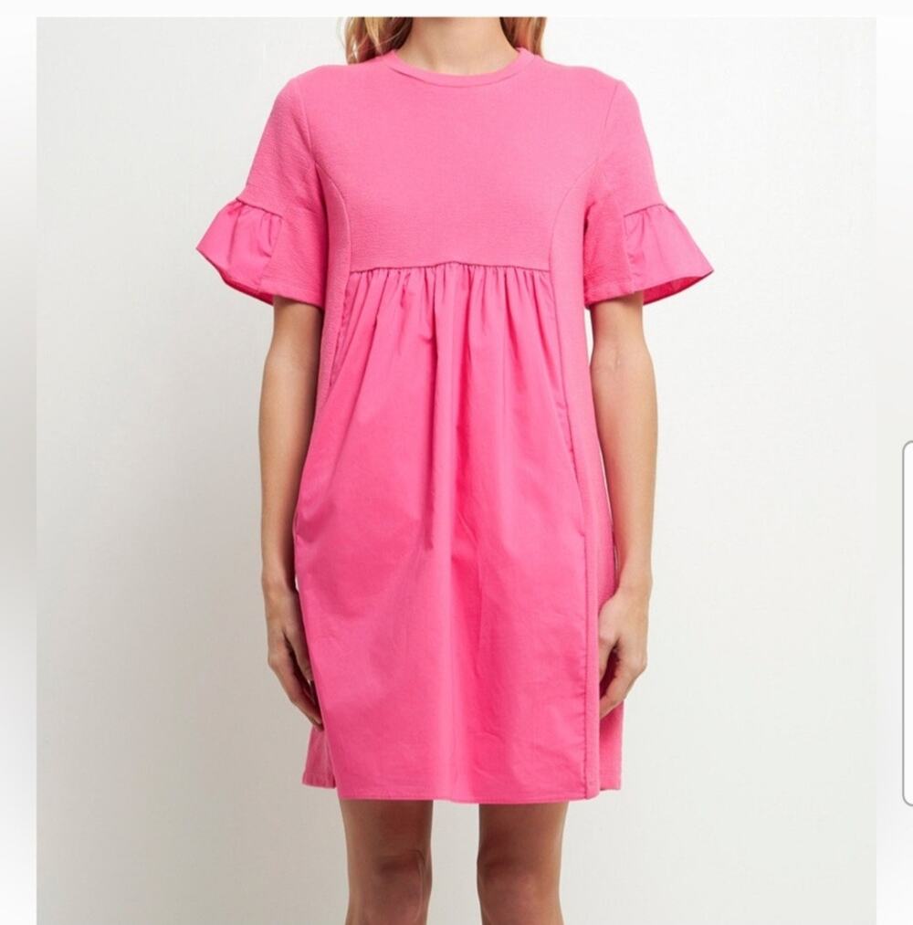 NWT English Factory Mixed Media Ruffled Short-Sleeve Mini Dress